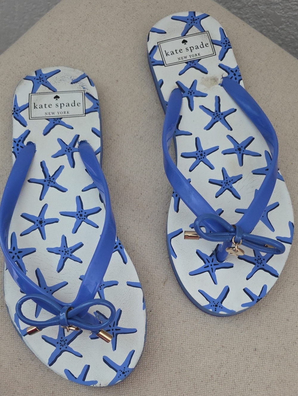 kate spade Blue Starfish Pattern Flip Flops Sz 7.5